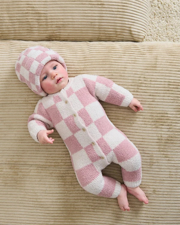 Fuzzy Checkers Romper -Ecru/Rose