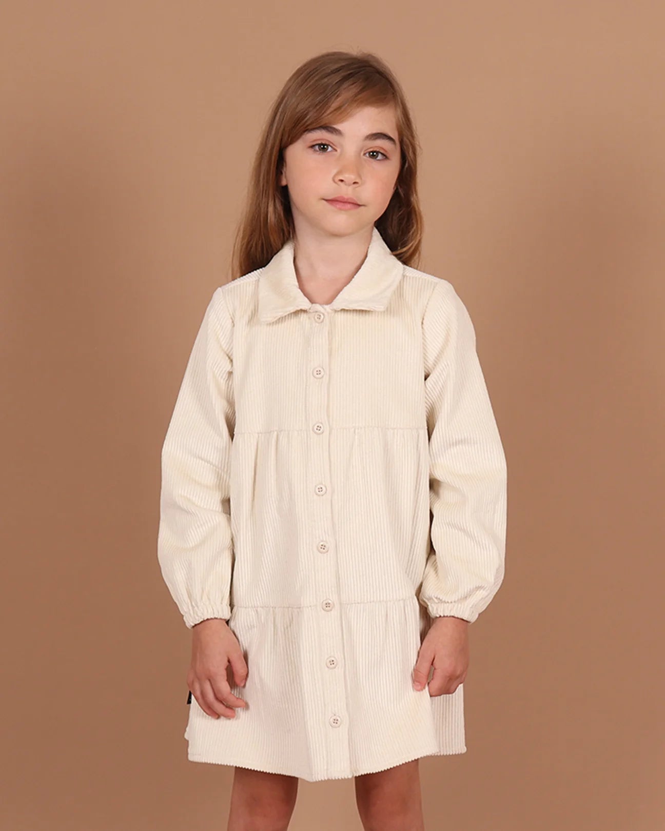 Tiny Tribe Corduroy Tiered Dress In Cream, Size 5 Yrs