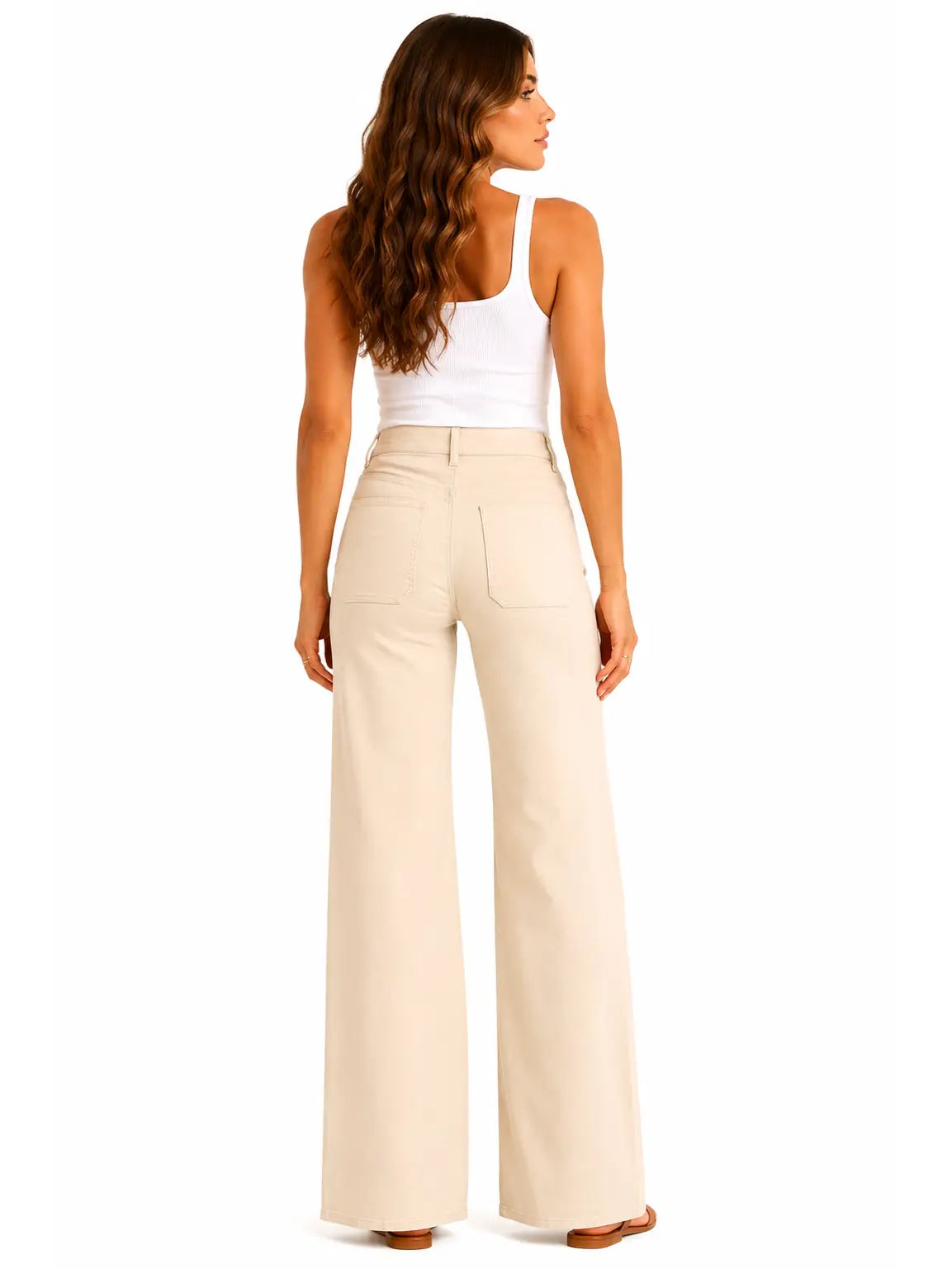32" Luxe Wide Leg Jean w/ Patch Pockets - Ecru
