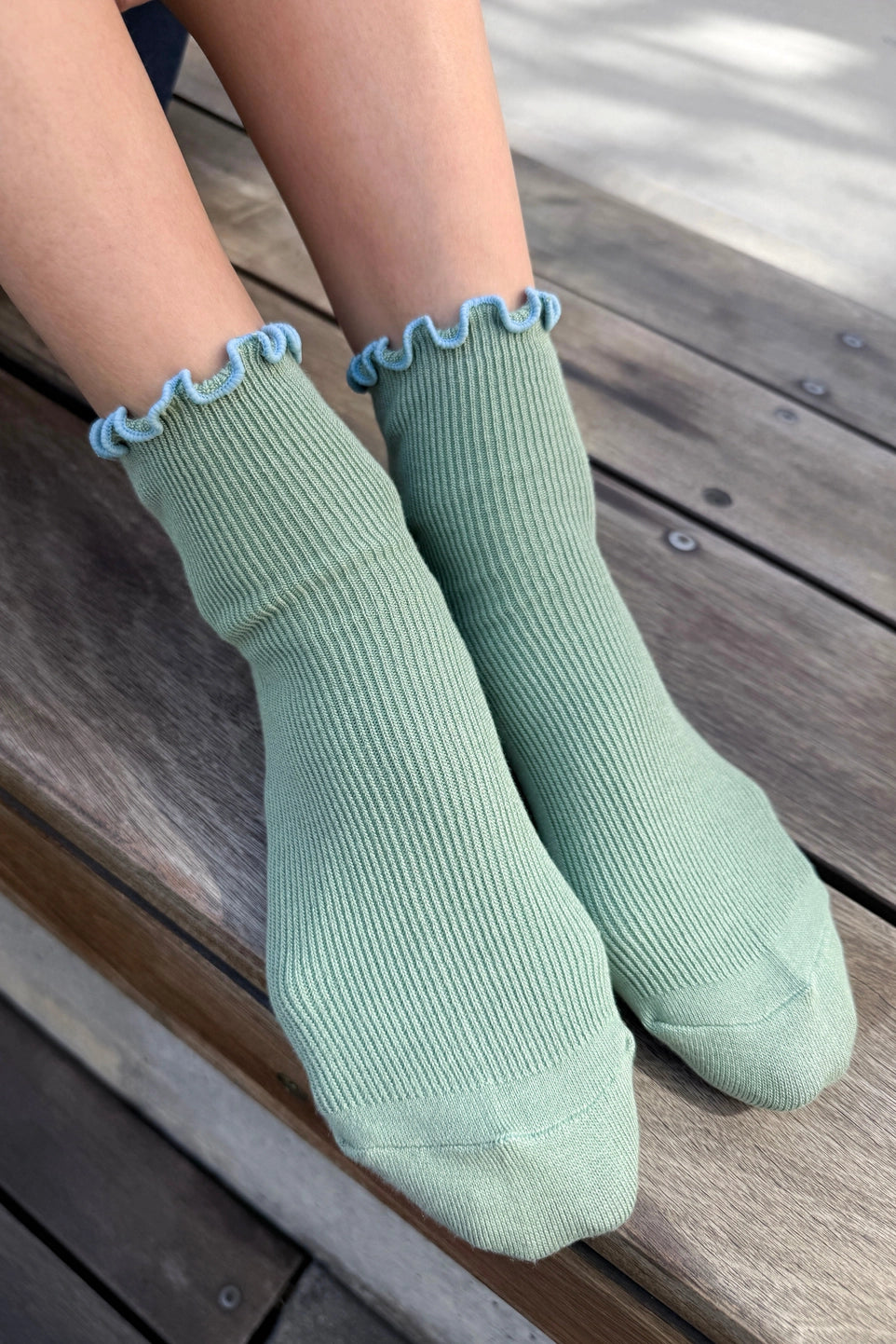 The Petite Ruffled Modal Socks - Sea Glass/Powder Blue