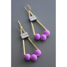 Load image into Gallery viewer, Geometric Pink and Brass Earrings