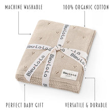 Load image into Gallery viewer, 100% Organic Cotton Pointelle Swaddle Receiving Baby Blanket - Blue