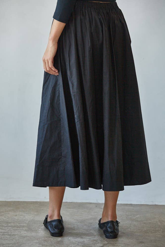 Cotton Elastic Waist Midi Skirt