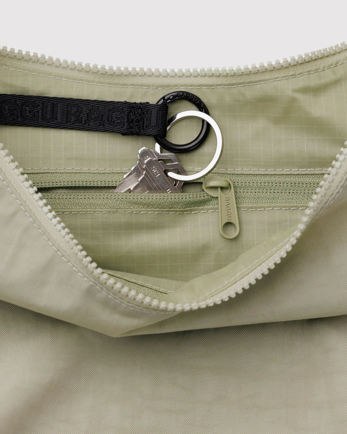 Medium Nylon Baggu Crescent Bag - Celadon