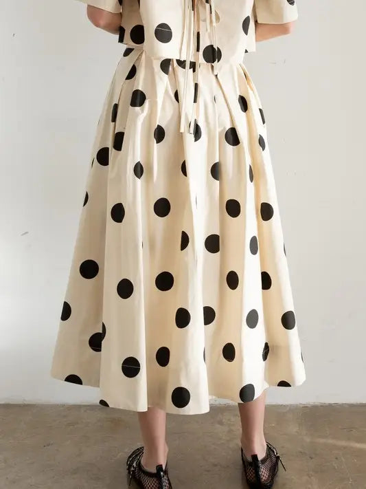 Polka Dot Pleated Midi Skirt