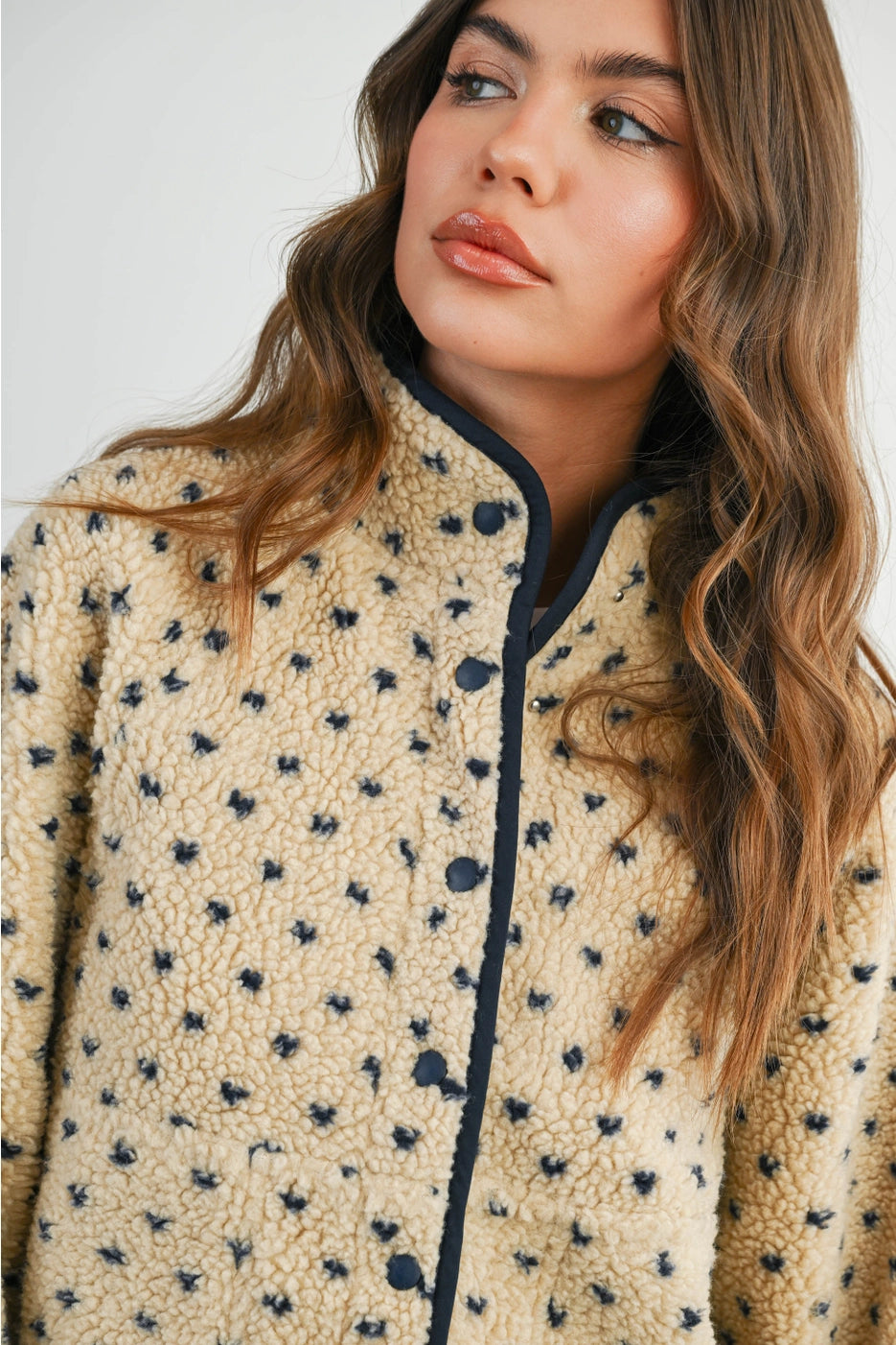 High Pile Fleece Puffer Jacket - Taupe/Navy