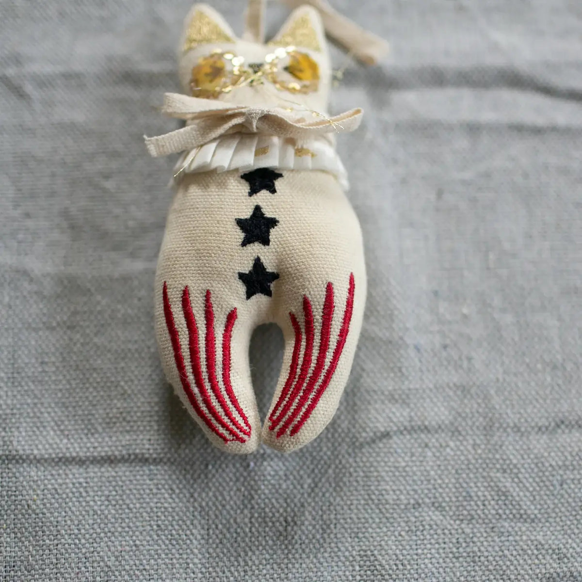 Rocket Cat, Cotton Ornament, Token, Embellished