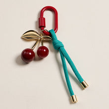 Load image into Gallery viewer, Enamel Cherry Charm Keychain with Rope Accent