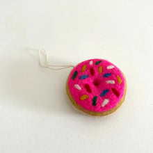Load image into Gallery viewer, Felted Wool Donut Ornament - Pink Glaze
