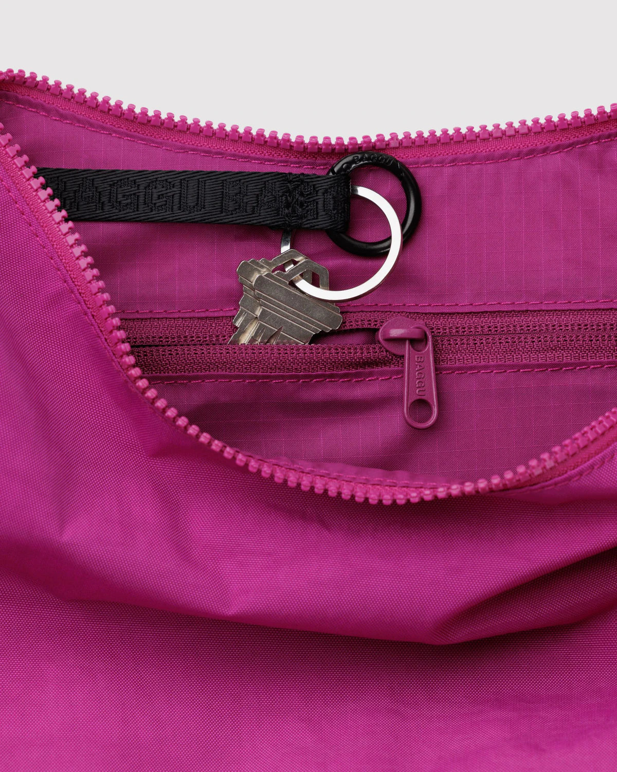 Medium Nylon Baggu Crescent Bag - Deep Fuchsia