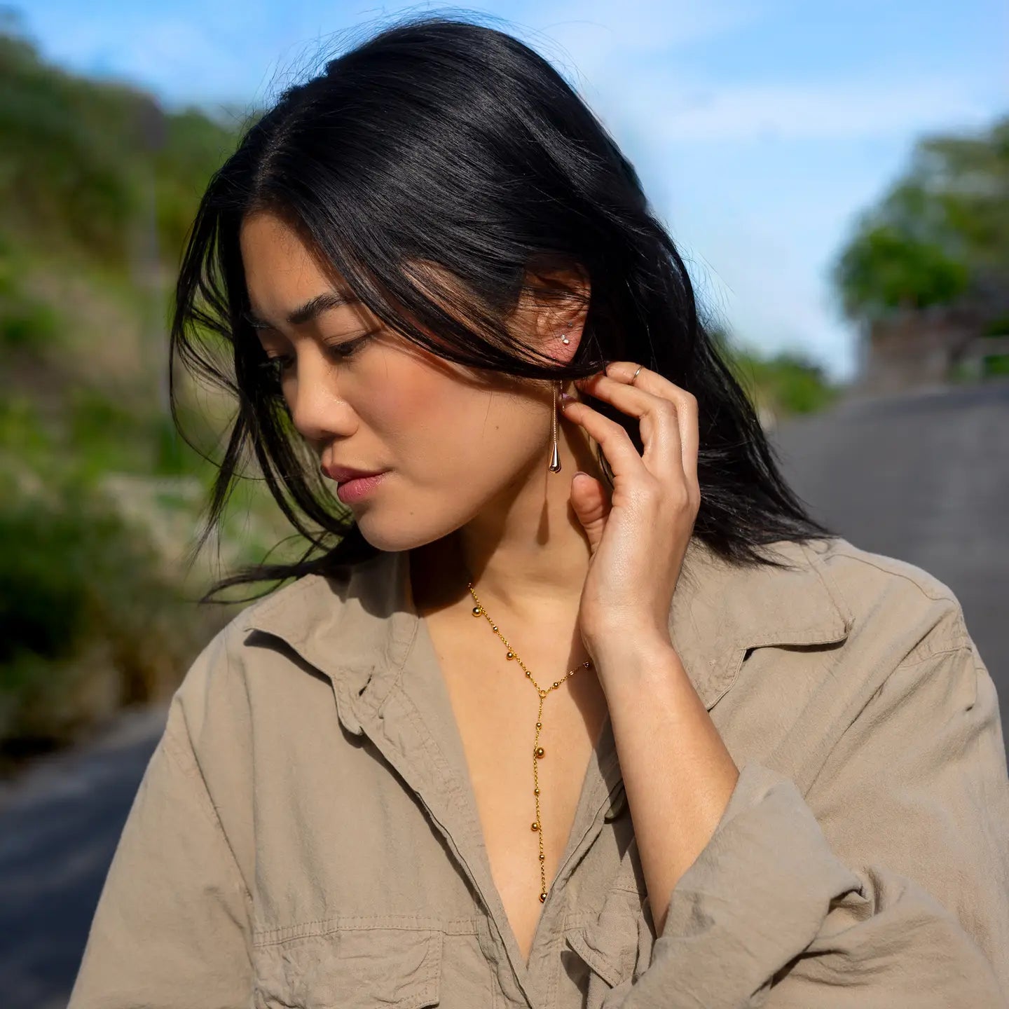 Teardrop Threader Earring - 18K Gold Plated