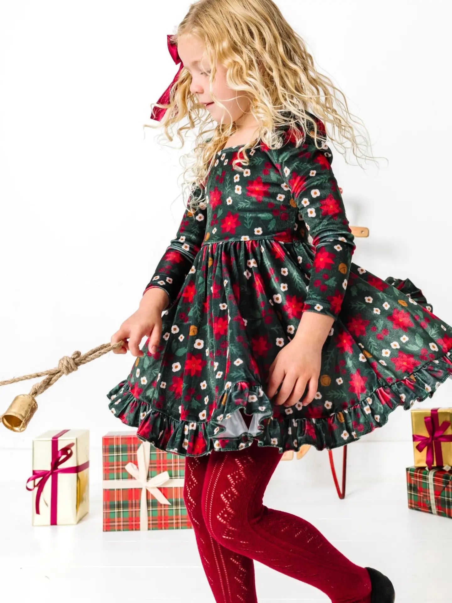 Fancy Knit Tights - Crimson