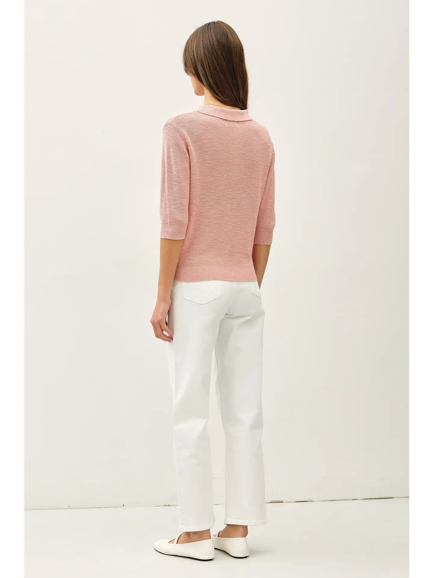 Collared Henley 1/2 Sleeve Sweater - Rose