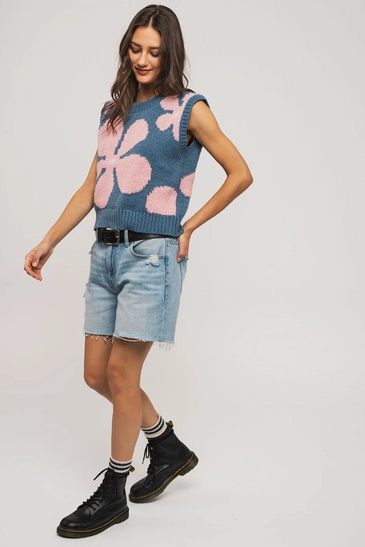 Floral Sweater Vest - Blue