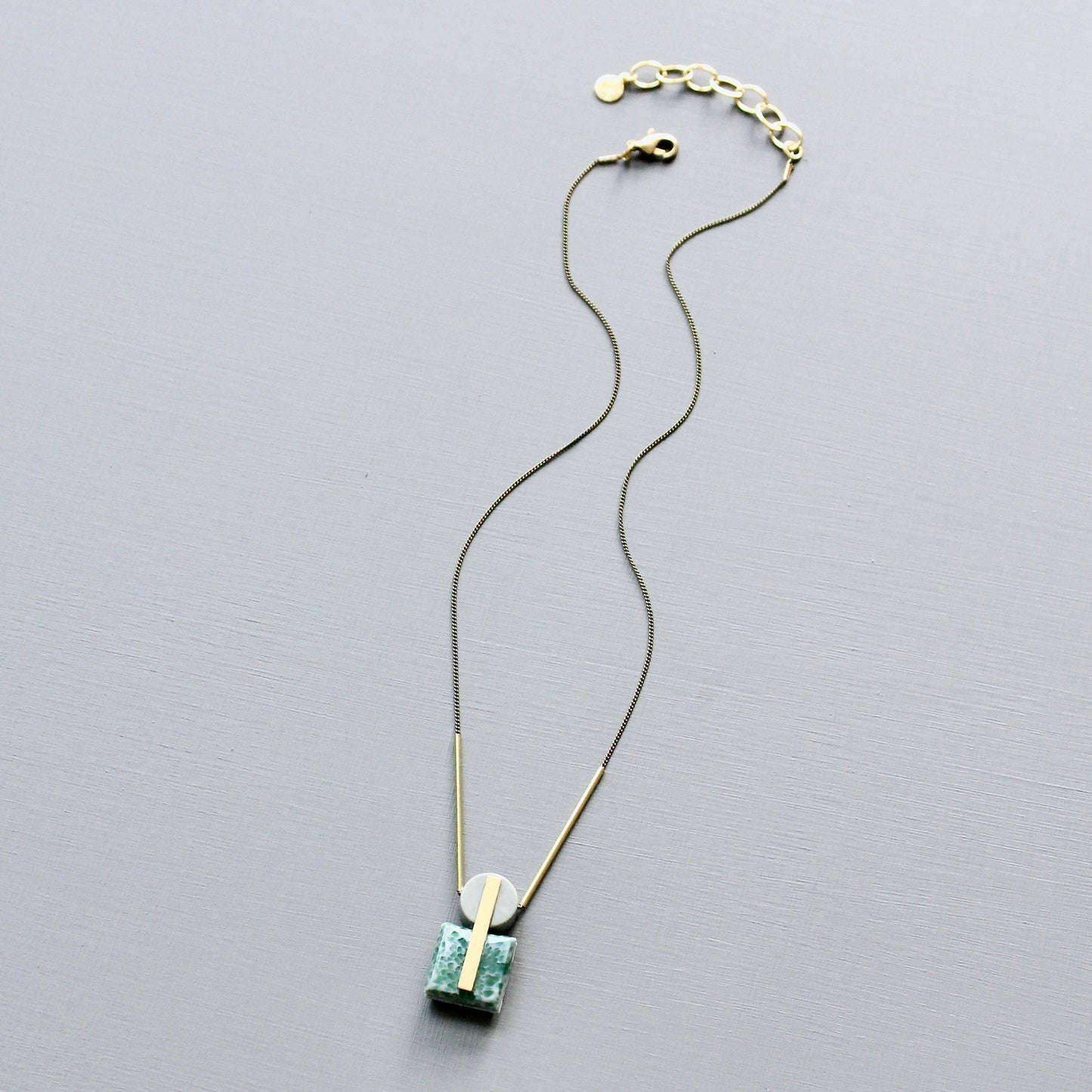 Vintage Glass and Gray Jasper Geometric Pendant Necklace