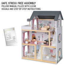 Load image into Gallery viewer, 3-Story Wooden Doll House Set W/Elevator, Balcony & Stairs
