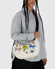 Load image into Gallery viewer, Medium Nylon Baggu Crescent Bag - Embroidered Painted Prairie
