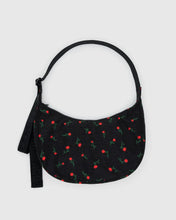 Load image into Gallery viewer, Baggu black handbag with red floral pattern on a light gray background