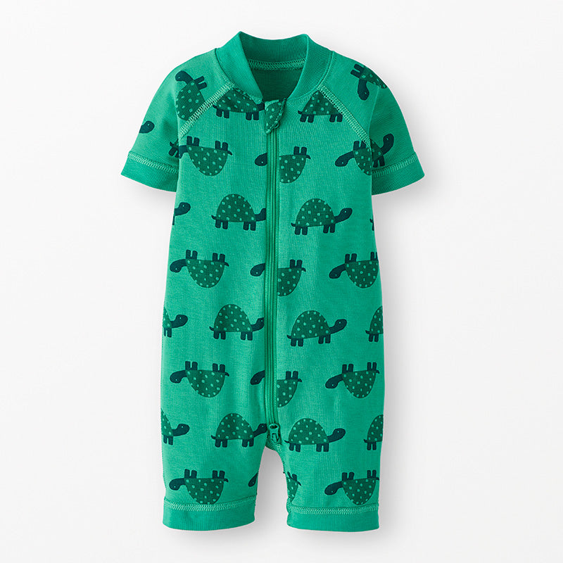 Baby 2-Way Zip Shortie Sleeper in HANNASOFT STRETCH™ - Turtles