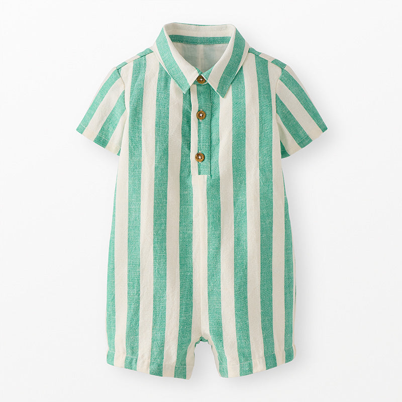 S/S Woven Romper - Green Stripe