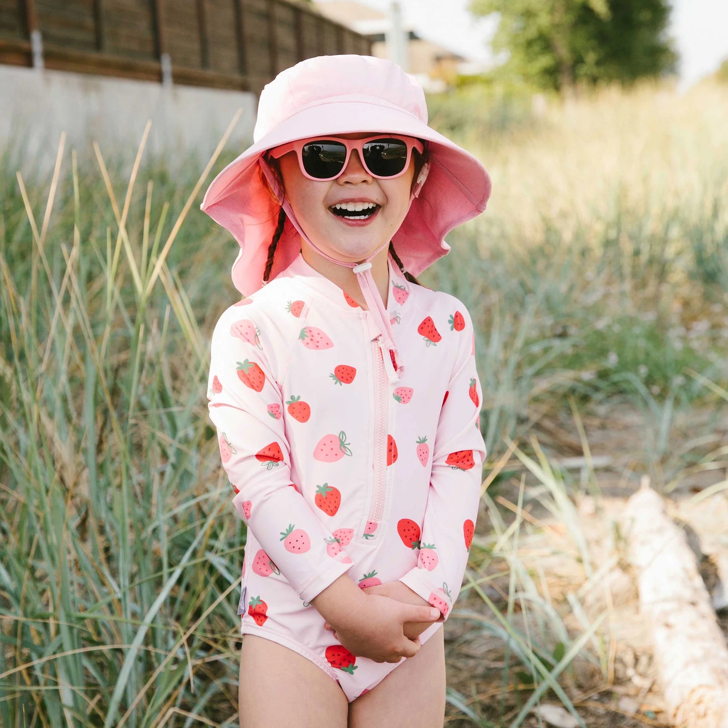 Girls One Piece UV Swimsuit | Pink Strawberry