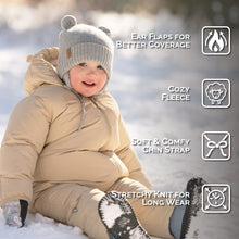 Load image into Gallery viewer, Kids Knit Winter Earflap Hats | Grey Bear