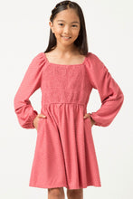 Load image into Gallery viewer, Girls Knit Swiss Dot Smocked Long Sleeve Dress

