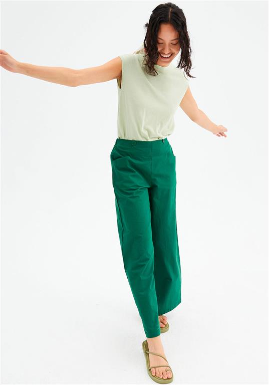 High-Waisted Wide-Leg Trousers - Green