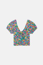 Load image into Gallery viewer, Fish Print Crop Top with Knot - Blue

