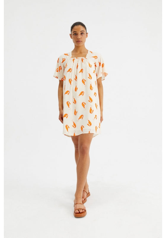 Prawn Print Baby Doll Short-Sleeved Dress