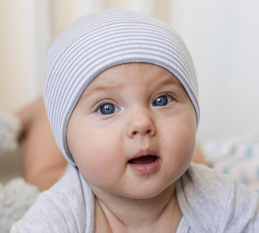 Gray and White Striped Beanie