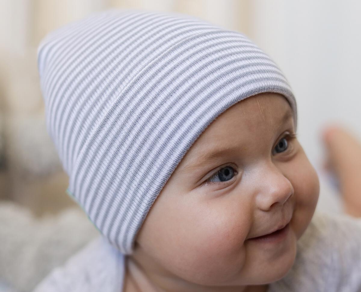 Gray and White Striped Beanie