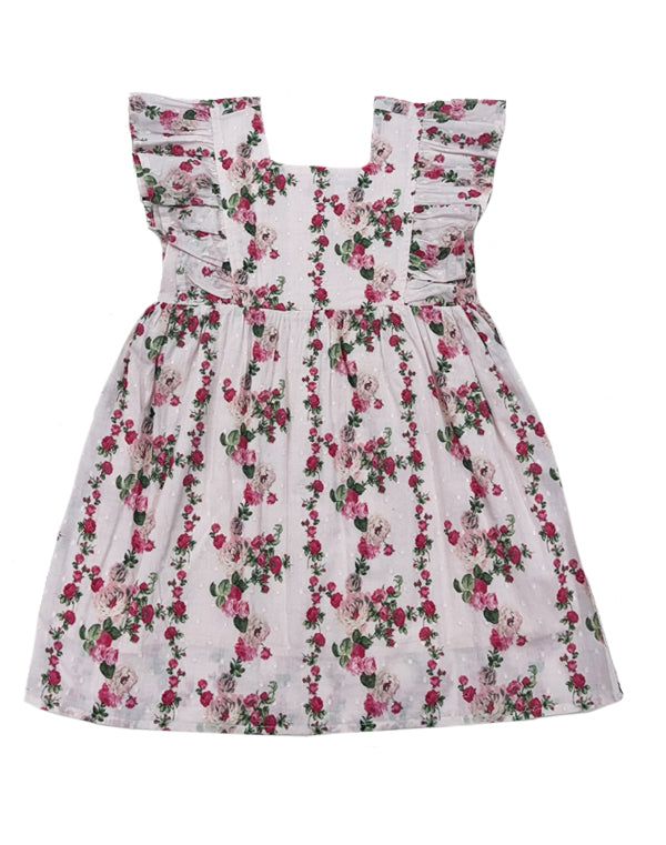 Vertical Roses Girls Ruffle Dress