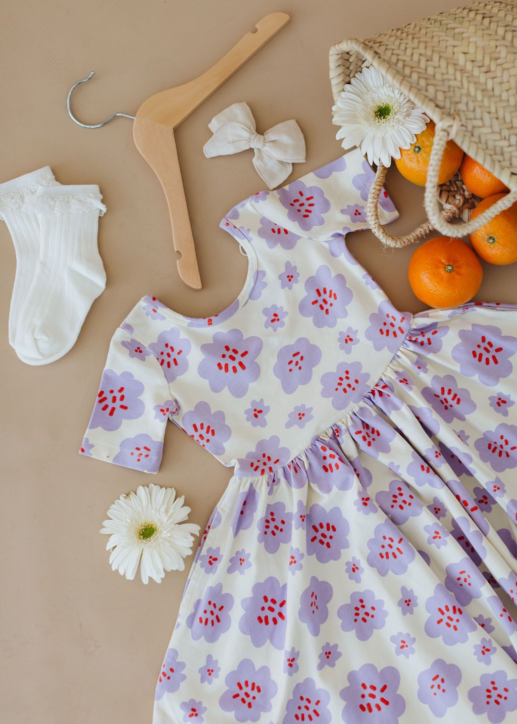 Short Sleeve Twirl Dress - Lavender Blooms