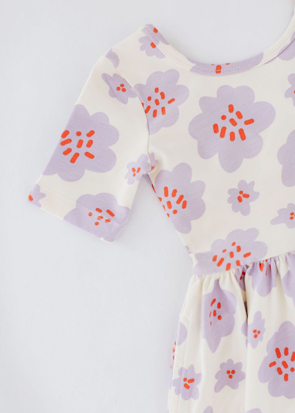 Short Sleeve Twirl Dress - Lavender Blooms