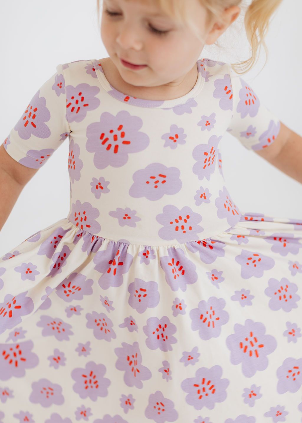 Short Sleeve Twirl Dress - Lavender Blooms