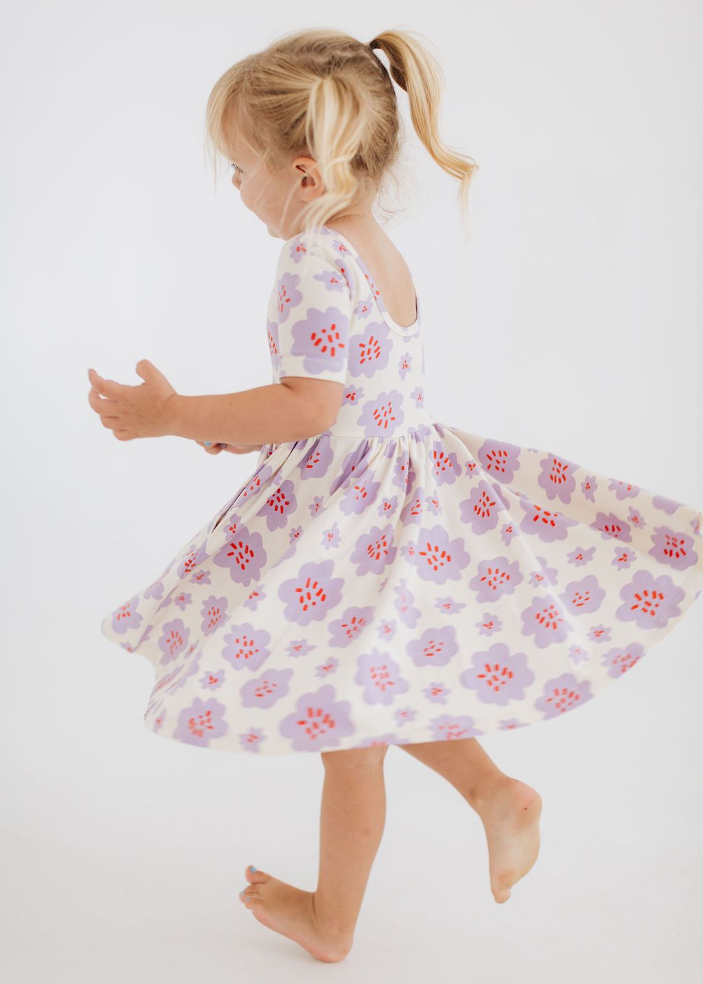 Short Sleeve Twirl Dress - Lavender Blooms