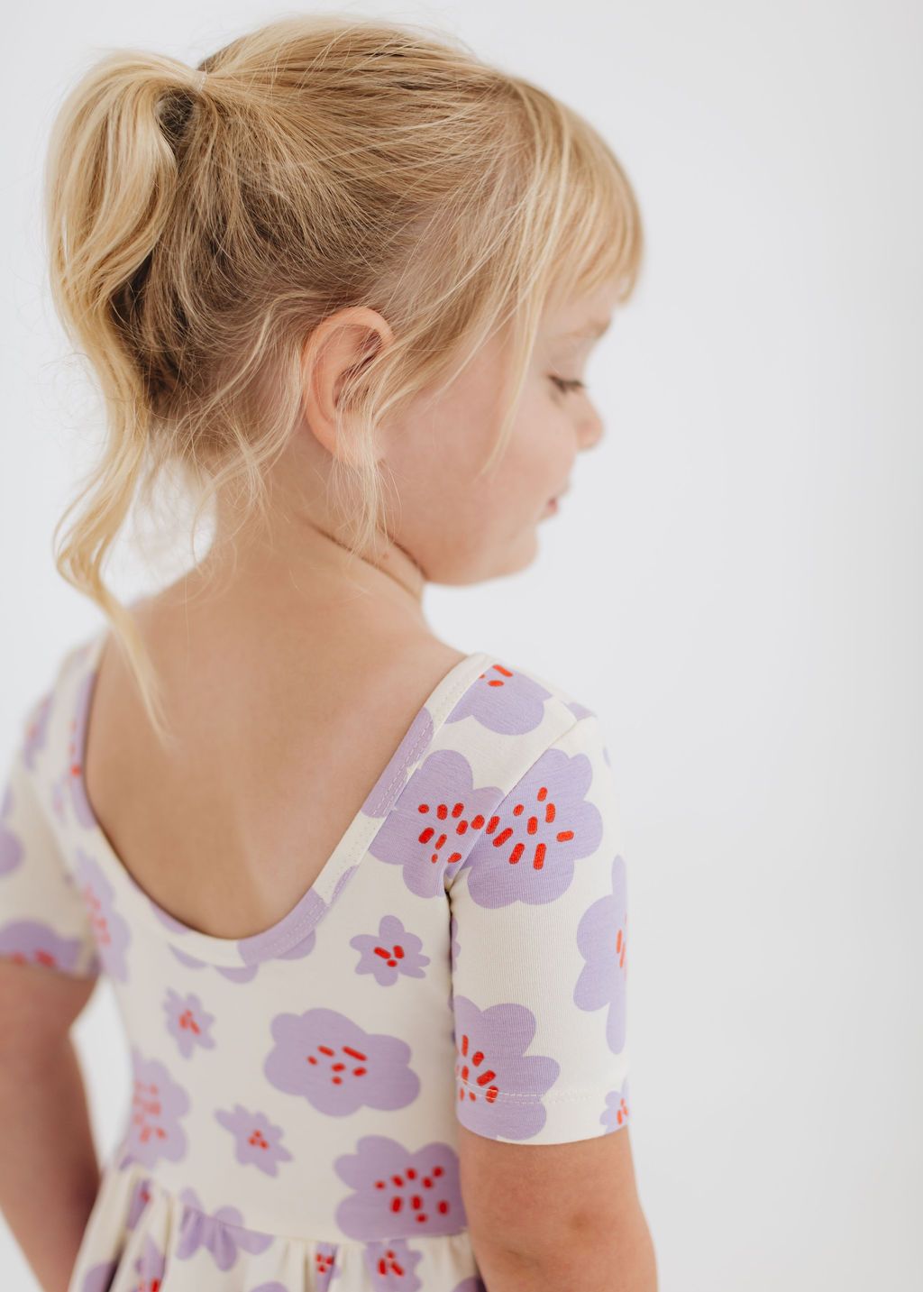 Short Sleeve Twirl Dress - Lavender Blooms