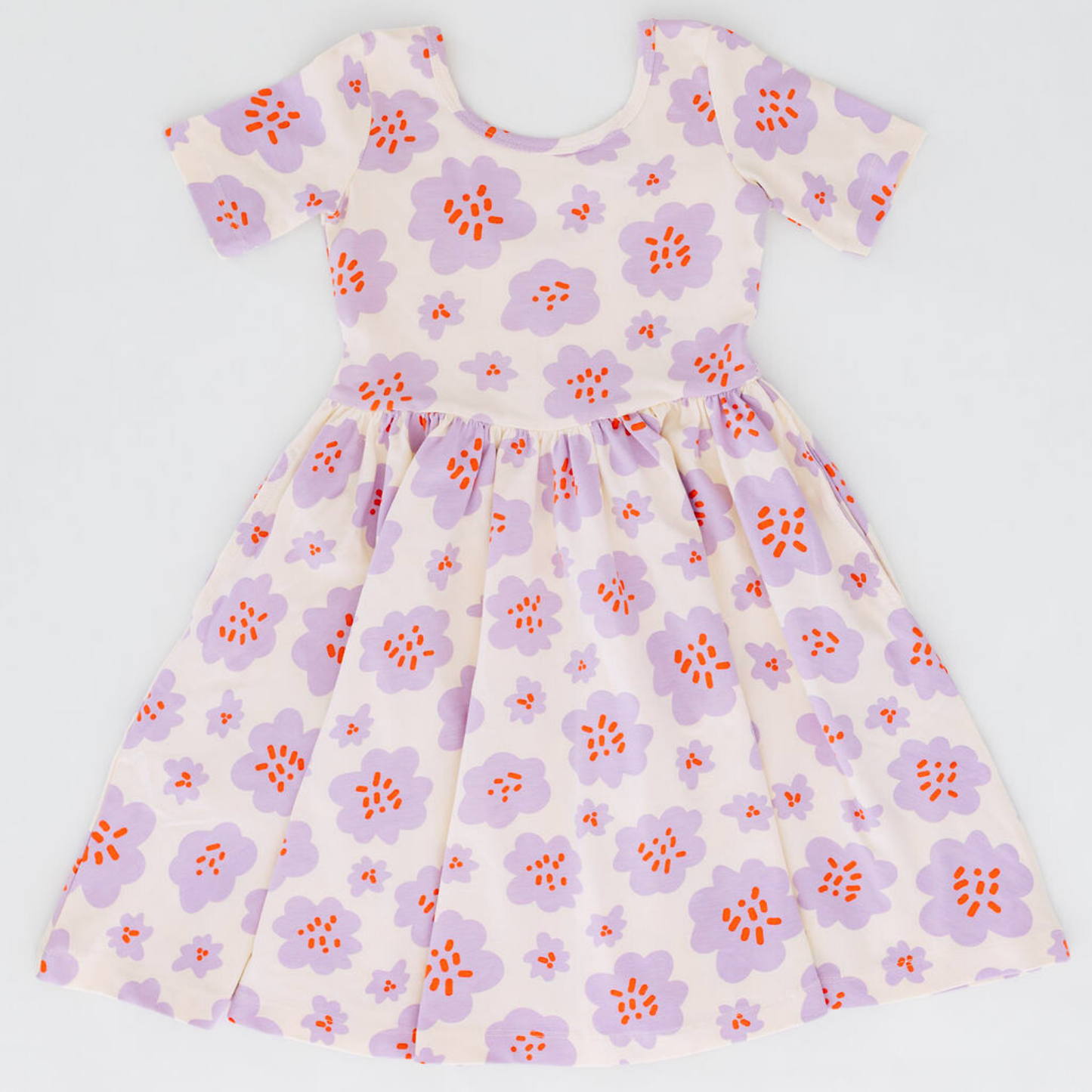 Short Sleeve Twirl Dress - Lavender Blooms