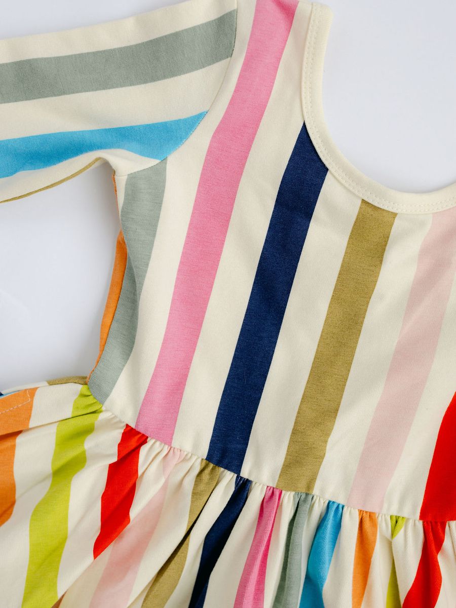 3/4 Sleeve Twirl Dress - Bright Stripes