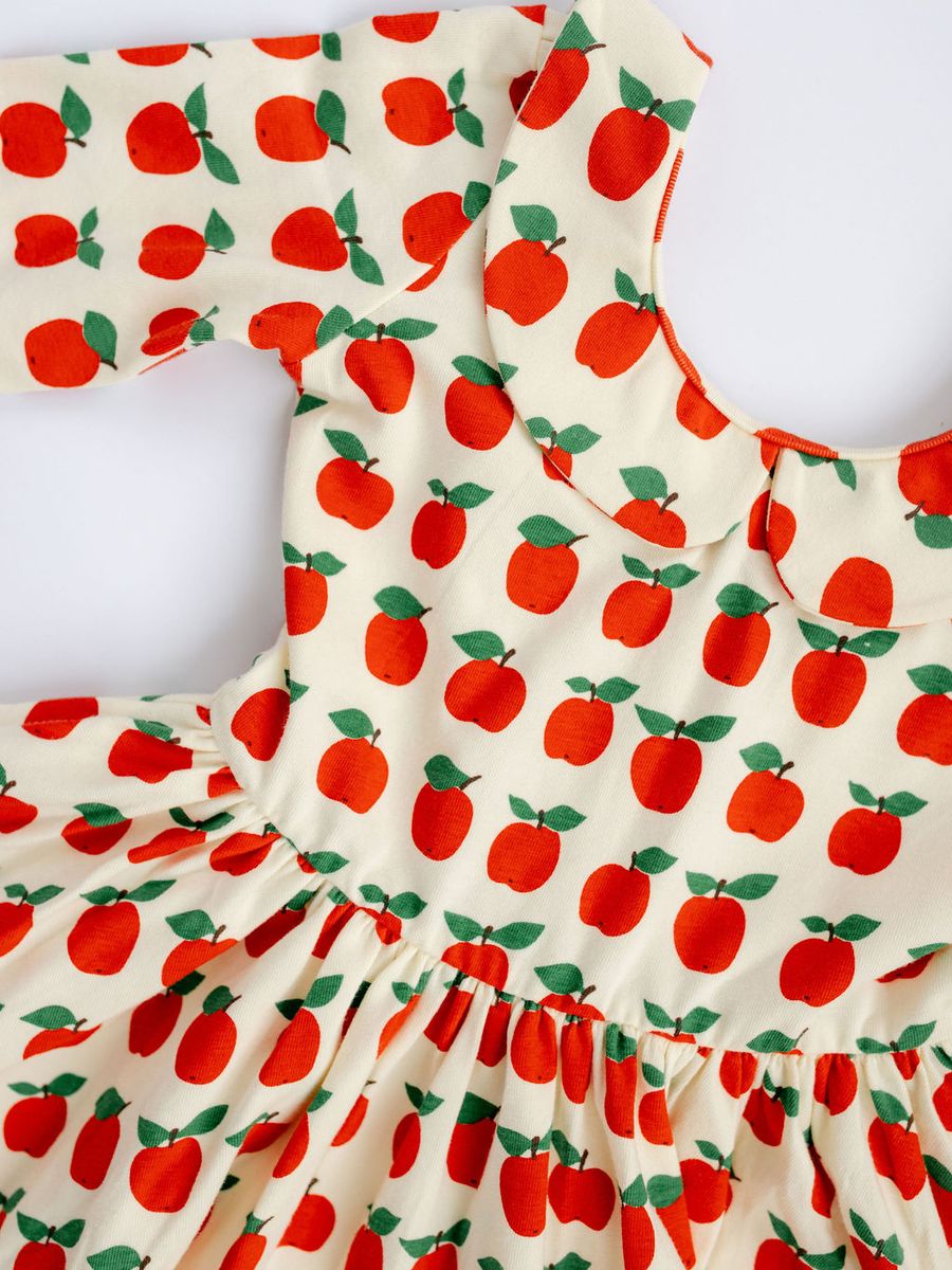 3/4 Sleeve Collard Twirl Dress - Red Apples