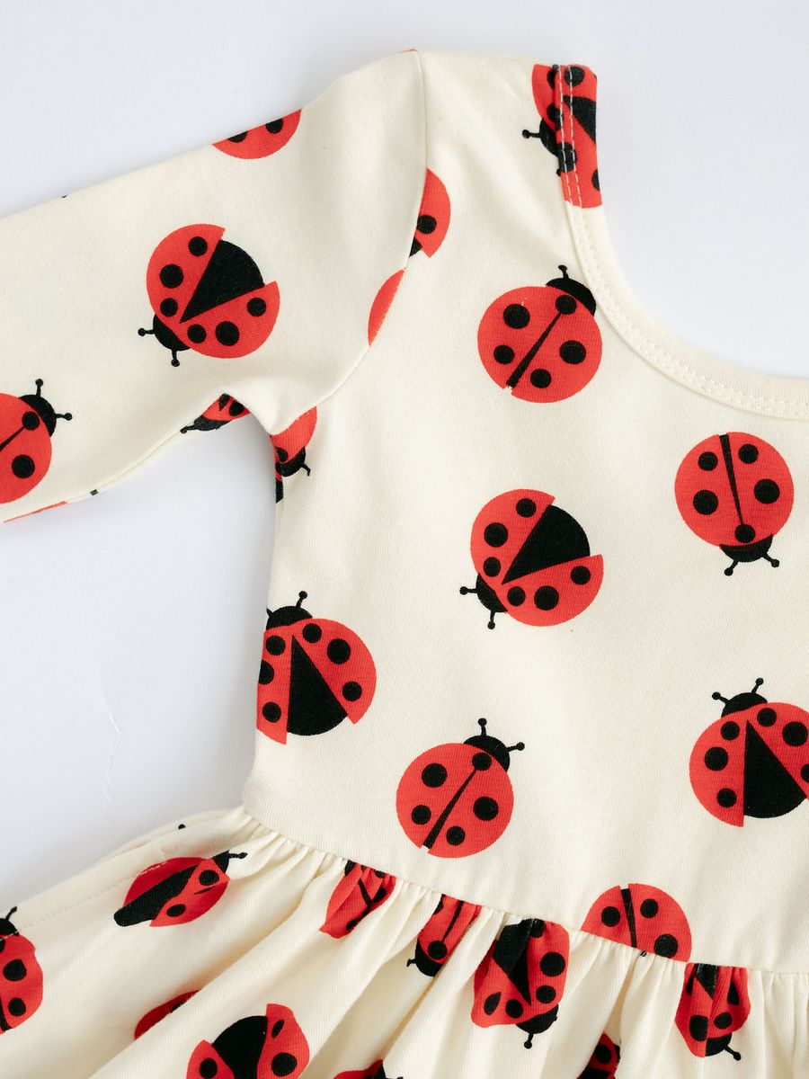 3/4 Sleeve Twirl Dress - Ladybugs