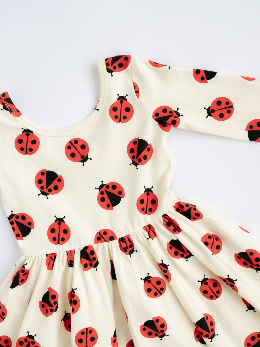 3/4 Sleeve Twirl Dress - Ladybugs