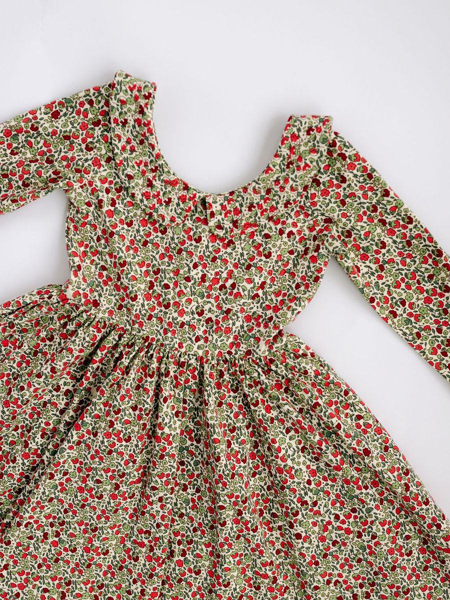 3/4 Sleeve Collard Twirl Dress - Crimson Floral