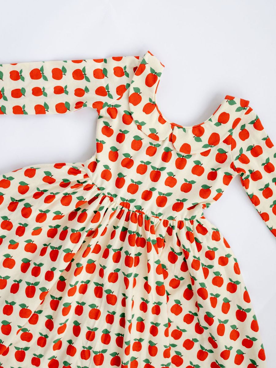 3/4 Sleeve Collard Twirl Dress - Red Apples