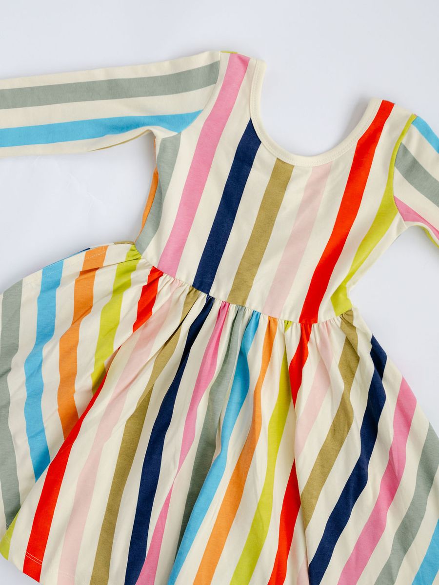 3/4 Sleeve Twirl Dress - Bright Stripes