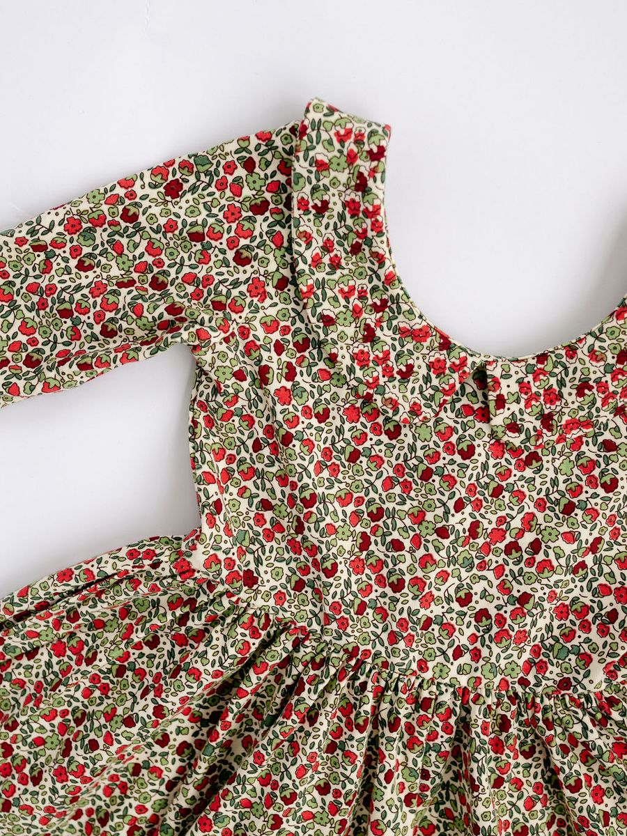 3/4 Sleeve Collard Twirl Dress - Crimson Floral
