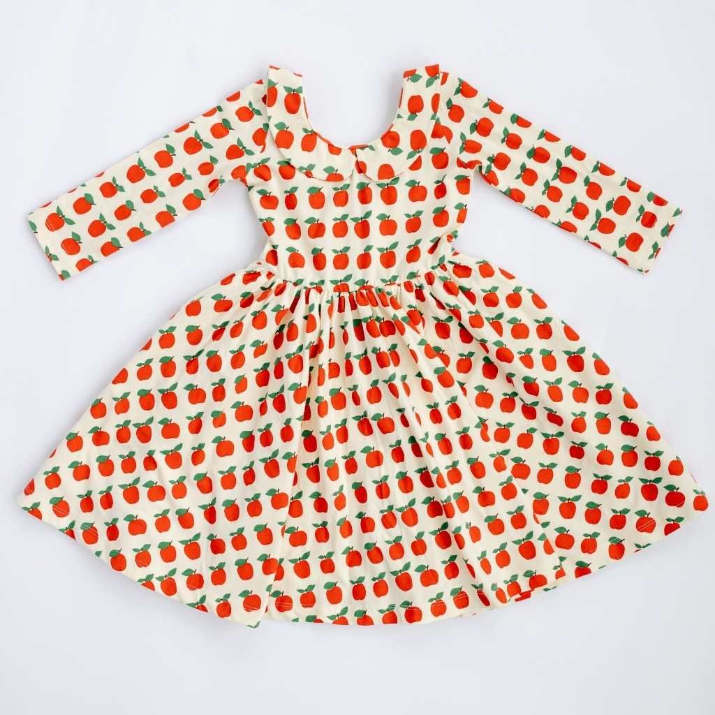 3/4 Sleeve Collard Twirl Dress - Red Apples