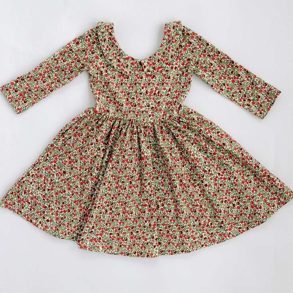3/4 Sleeve Collard Twirl Dress - Crimson Floral