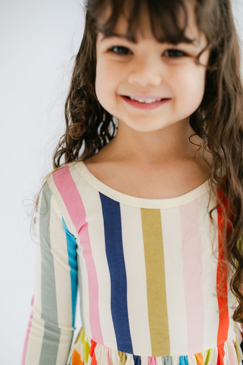 3/4 Sleeve Twirl Dress - Bright Stripes